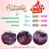 DEAL 12" HIGHLIGHT BURGUNDY COLOR DOUBLE DRAWN FROM RAW HAIR