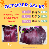 DEAL 14" BURGUNDY COLOR DOUBLE DRAWN FROM RAW HAIR