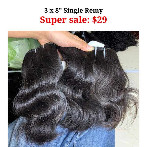 3pcs 8" Wavy single drawn Vietnamese hair