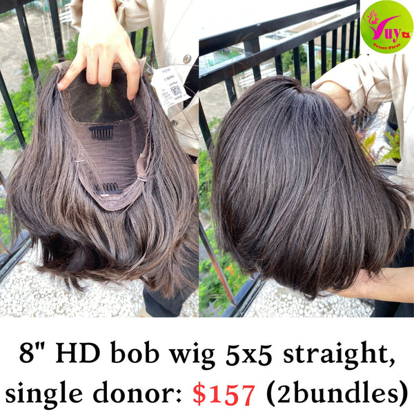 8" HD Bob Wig 5x5 Straight Single Donor