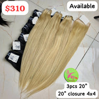 3pcs 20" + 20" Closure 4x4