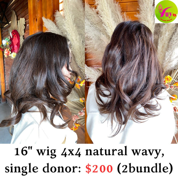 16" Wig 4x4 Natural Wavy Single Donor