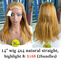 14" Wig 4x4 Natural Straight Highlight