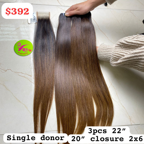 3pcs 22" + 20" Closure 2x6 Single Donor Straight