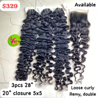 3pcs 28" + 20" Closure 5x5 Loose Curly Remy Double