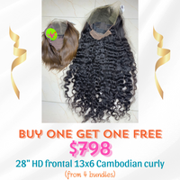 28" HD frontal 13x6 Cambodian curly wig (get free bob color wig)