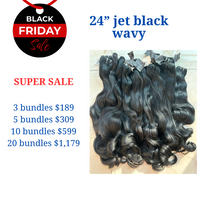 3pcs 24" wavy jet black hair color