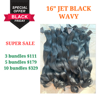 3pcs 16" wavy jet black hair color