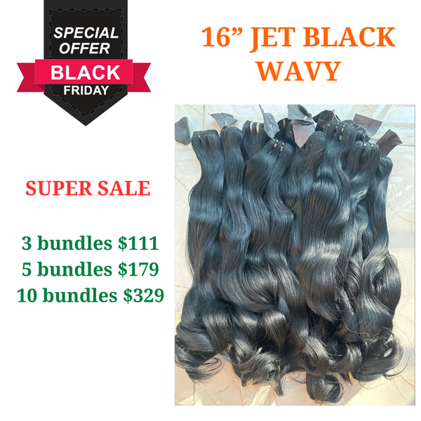 10pcs 16" wavy jet black hair color