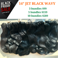 3pcs 14" wavy jet black hair color