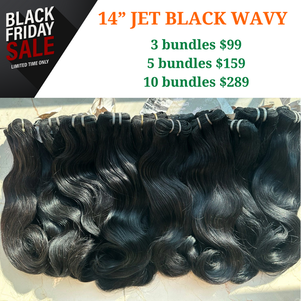 10pcs 14" wavy jet black hair color