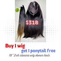 18" 2x6 Straight donor wig (get free 18" ponytail donor hair)