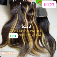 3pcs 14" straight double drawn highlight HL1 color hair (Free 12" 4x4 closure)