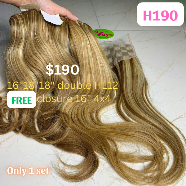 16"18"18" straight double drawn highlight HL12 color hair (Free 16" 4x4 closure)