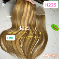 18"18"20" straight double drawn highlight HL4 color hair (Free 20" 4x4 closure)