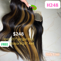 3pcs 20" straight double drawn highlight HL1 color hair (Free 16" 4x4 closure)