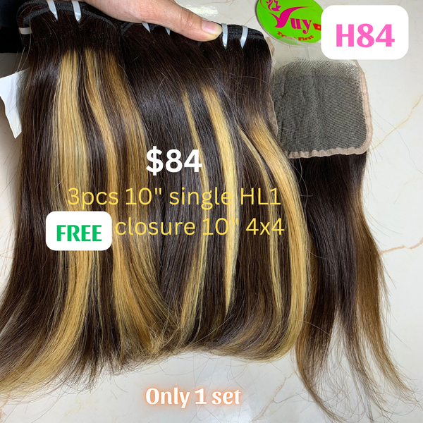 3pcs 10" straight single drawn highlight HL1 color hair (Free 10" 4x4 closure)