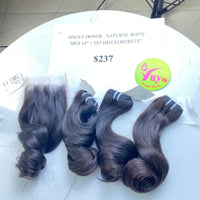 3pcs 14" and 14" Closure HD Lace 5x5 Natural Wavy, Donor 80, Single Donor hair (BF18)