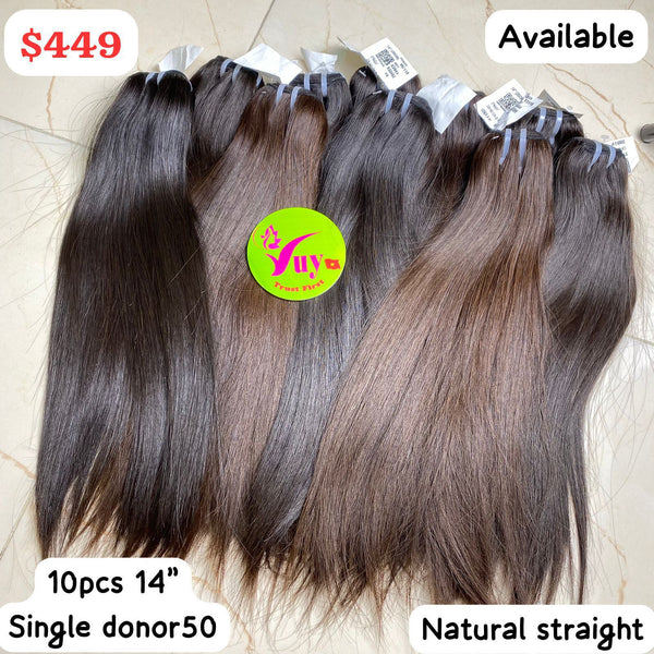 10pcs 14" bundles straight single donor50 hair