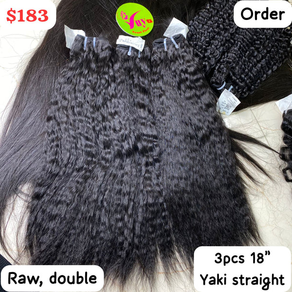 3pcs 18" yaki straight double drawn raw hair