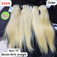 4pcs 14" Straight blonde #613 double drawn raw hair
