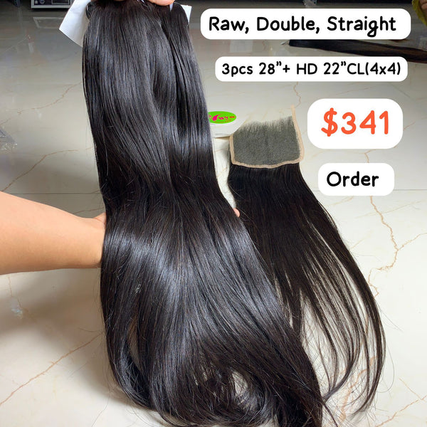 3pcs 28''+HD 22''CL(4x4) Straight Raw Double