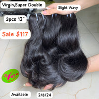 3pcs 12'' Slight Wavy Virgin Super Double