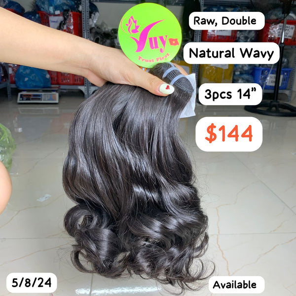 3pcs 14'' Natural Wavy Raw Double