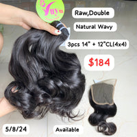 3pcs 14''+12''CL(4x4) Natural Wavy Raw Double