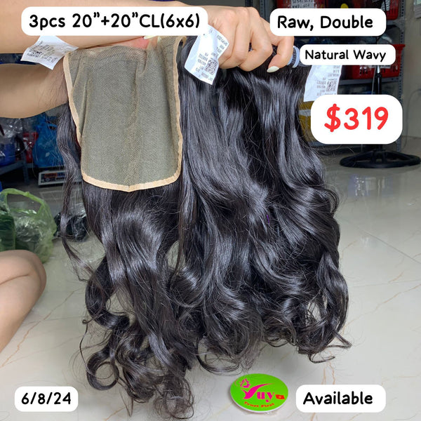 3pcs 20''+20''CL(6x6) Natural Wavy Raw Double