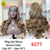 1pc 18''+2pcs 20'' Wig 4x4 Wavy Brown Color