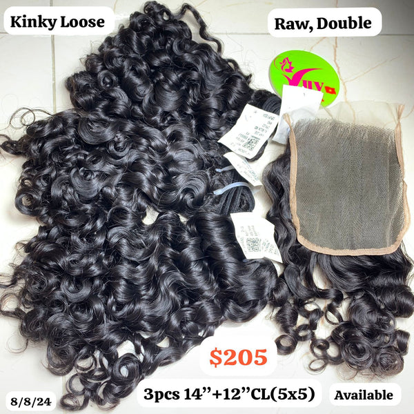 3pcs14''+12"CL(5x5) Kinky loose raw double