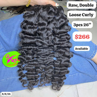 3pcs 26" Loose curly Double drawn Raw hair