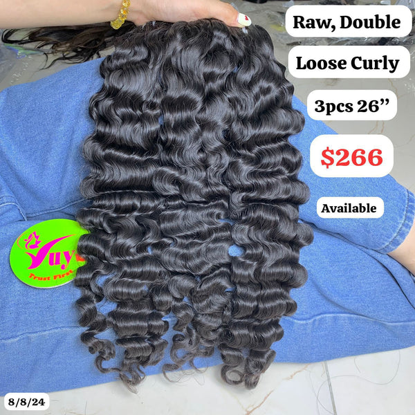 3pcs 26" Loose curly Double drawn Raw hair