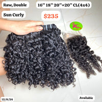 16"18"20" bundles and 20" 4x4 closure Sun curly Double drawn Raw hair