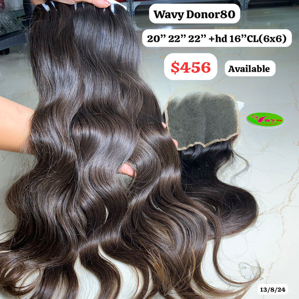 20"22"22" bundles and 16" 6x6 HD lace closure Wavy Single donor hair