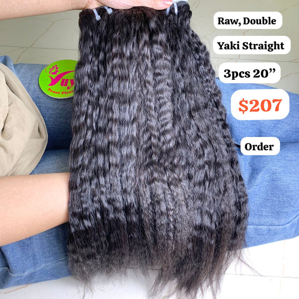 3pcs 20" Yaki straight Double drawn Raw hair