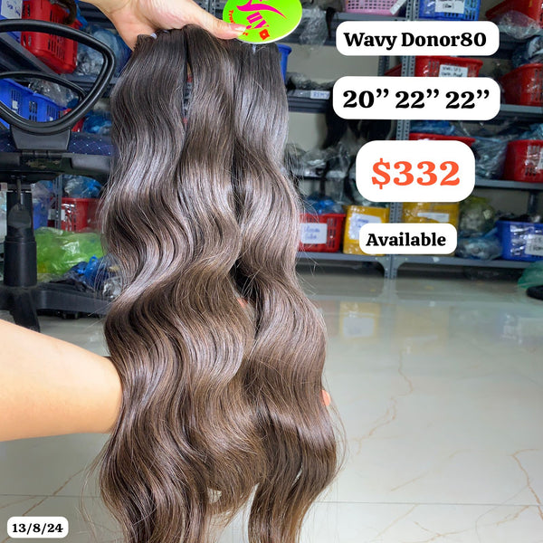 20"22"22" bundles Wavy single donor hair