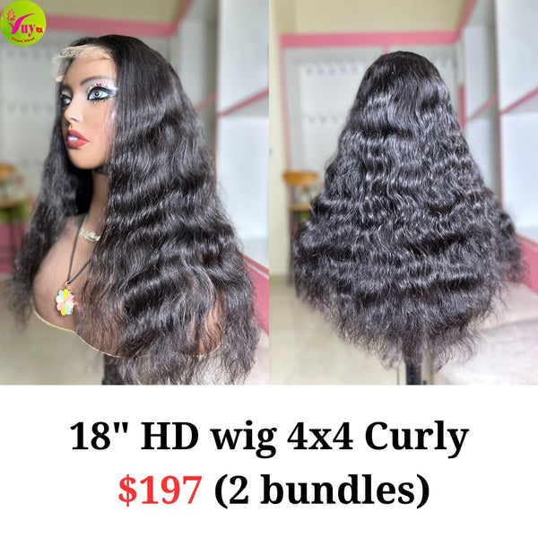 18" 4x4 HD lace closure wig Curly (from 2 bundles)