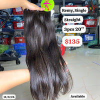 3pcs 20" Straight single drawn remy hair