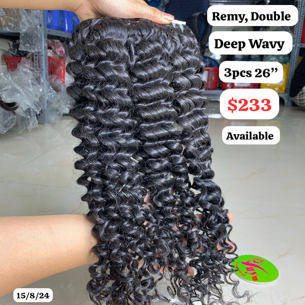 3pcs 26" Deep wave double drawn remy hair