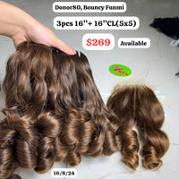 3pcs 16" and 16" 5x5 closure Bouncy funmi single donor hair