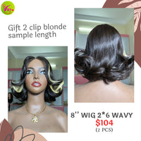 8" 2x6 closure wig wave (from 2 bundles) (Special gift: 2 clip ins blonde hair)