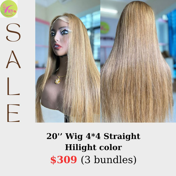 20" 4x4 closure wig straight highlight color (from 3 bundles)