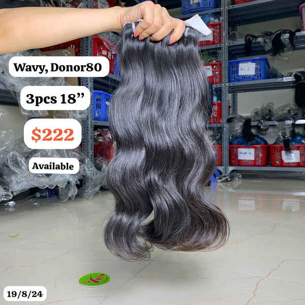 3pcs 18" Wavy single donor hair