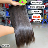 3pcs 16" Bone straight single drawn raw hair