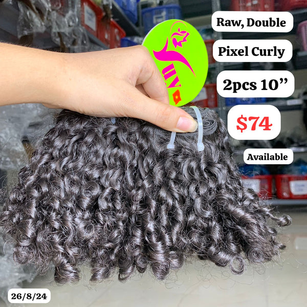 2pcs 10" pixel curly double drawn raw hair