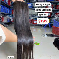 3pcs 24" Bone straight single drawn remy hair