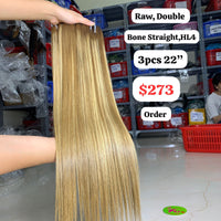 3pcs 22" Bone straight highlight HL4 color double drawn raw hair