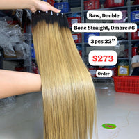 3pcs 22" Bone straight ombre #6 color double drawn raw hair